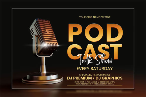 Black Gold Style Podcast Poster Template: Premium Editable Design