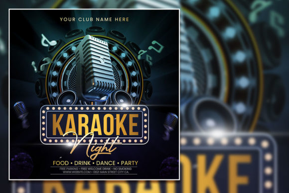 Dark Karaoke Night Social Media Post: Editable PSD Template
