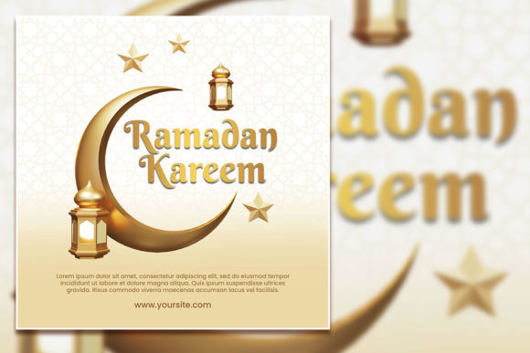 Gold Ramadan Kareem Social Media Post & Editable Flyer Template