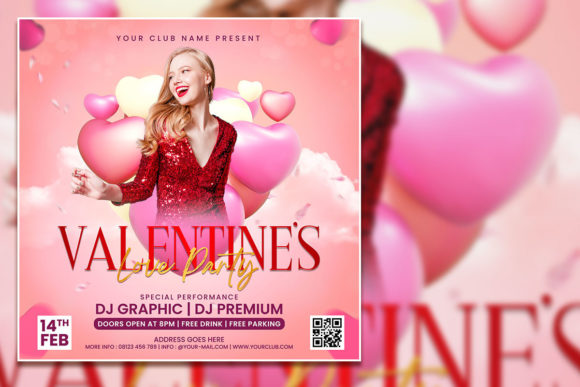 Valentine's Love Party Social Media Post and Flyer Template