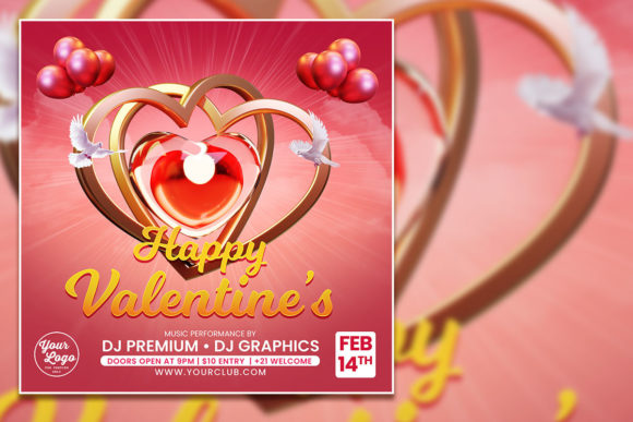 Valentine's Party Social Media Post & Editable Flyer Template